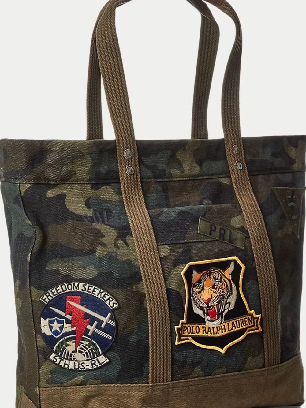 Polo by Ralph Lauren Camouflage Canvas Tote with Patchwork - Green/Brown